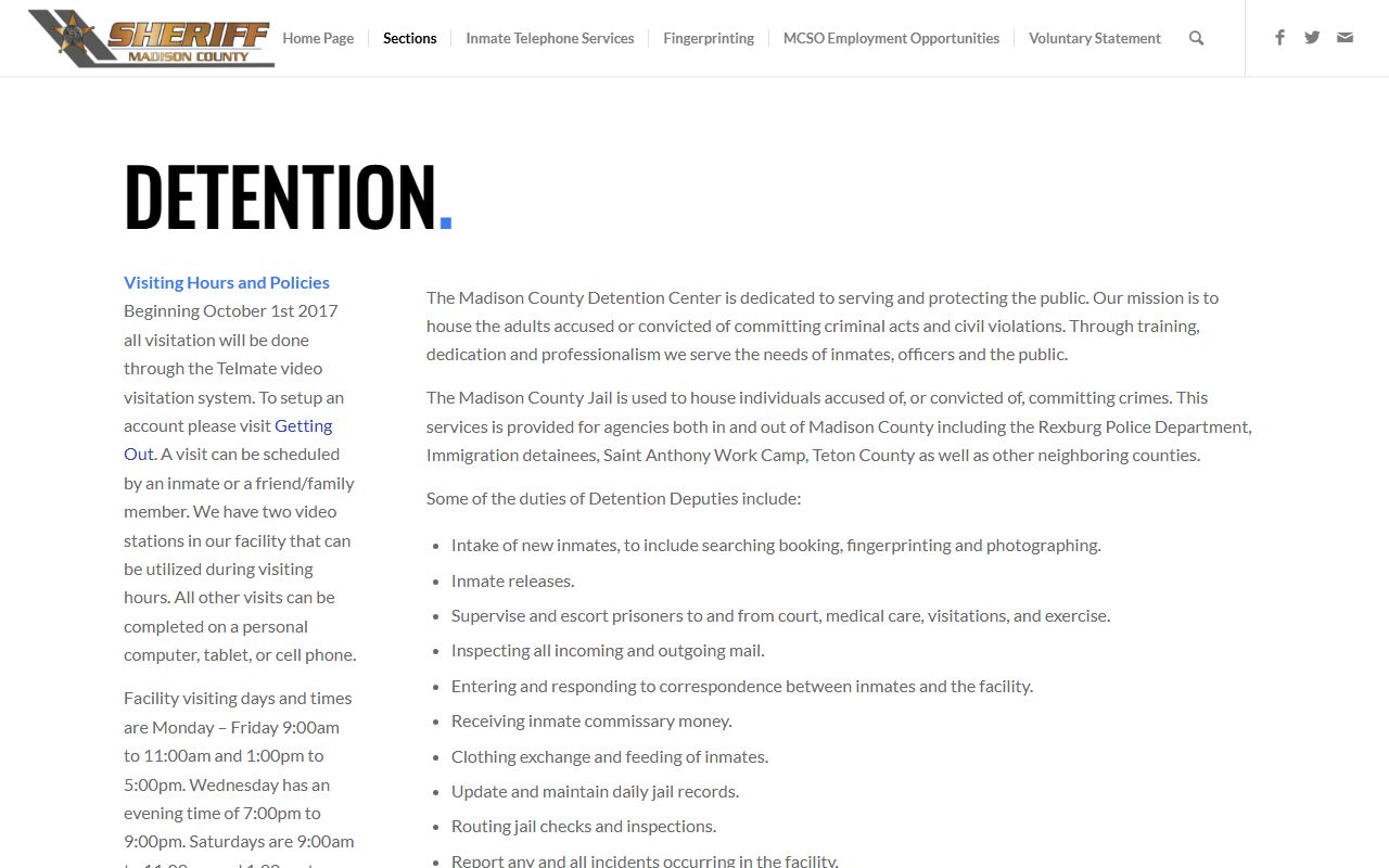 Madison County Detention Center inmate lookup and detention page